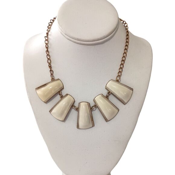 Y2K Chunky Enameled Necklace Statement Vanilla Bib Metal Collar Gold Tone 90s.  - Picture 10 of 16
